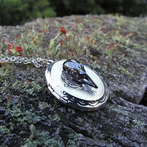Dainty Raven Photo Locket Necklace witch Halloween goth